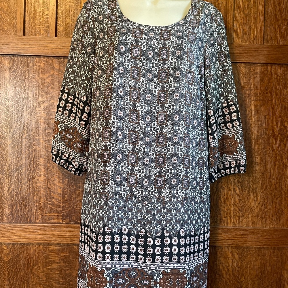 Charlotte Russe Shift Mini Dress Boho Silky Sheer Size S Multi-Color Geo Print